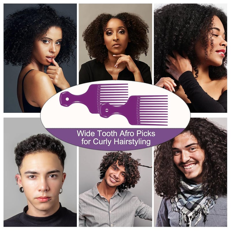 SIMPOR 2 Pcs Hair Pick Comb Wide Tooth Lift for Hair Styling Detangling Plastic Afro Comb for Women Men (Purple) - Image 3